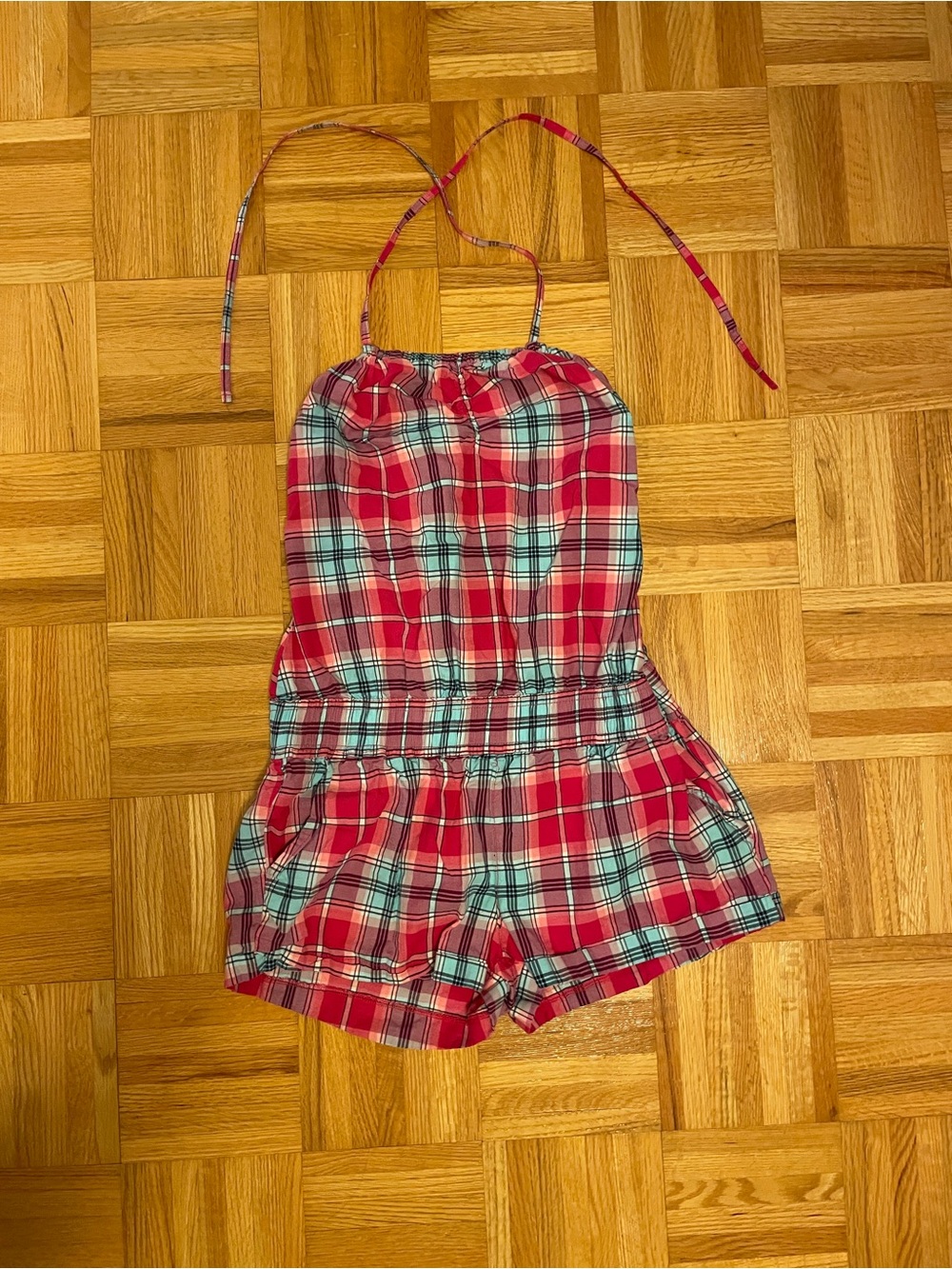 Bluenotes Pink/Blue Plaid Halter Romper - Small